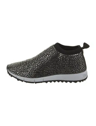 Pre-owned Jimmy Choo Printed Crystal Embellishments Sock Sneakers In Black