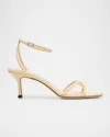 Jimmy Choo Snake-embossed 1998 Leo Metallic Leather Ankle-strap Sandals In Neutral