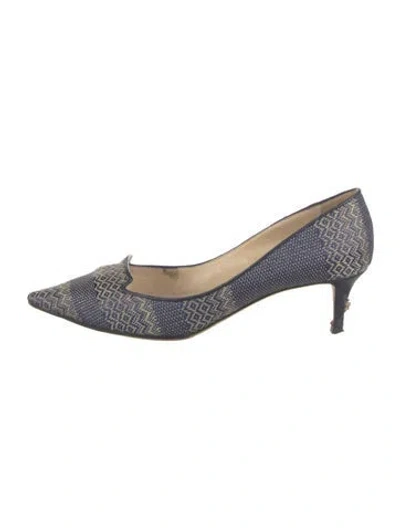 Pre-owned Jimmy Choo Printed Embroidered Accent Pumps In Blue