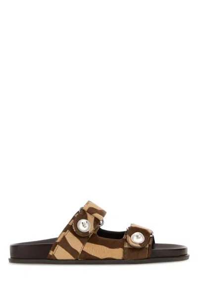 Jimmy Choo Printed Leather Hair Fayence Slippers In Brown