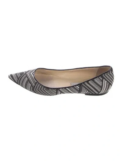Pre-owned Jimmy Choo Printed Leather Trim Embellishment Ballet Flats In Black