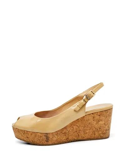 Pre-owned Jimmy Choo Prova Cork-wedge Sandals In Neutral