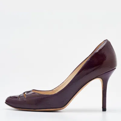 Pre-owned Jimmy Choo Pruple Leather Cut Out Pumps Size 37 In Purple
