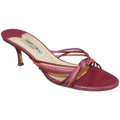Pre-owned Jimmy Choo Purple And Coral Lizard Woven Slide Heels - 39 In Red