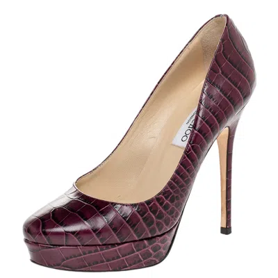 Pre-owned Jimmy Choo Purple Croc Embossed Leather Cosmic Pumps Size 37.5