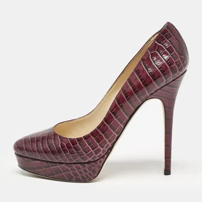 Pre-owned Jimmy Choo Purple Croc Embossed Leather Cosmic Pumps Size 38.5