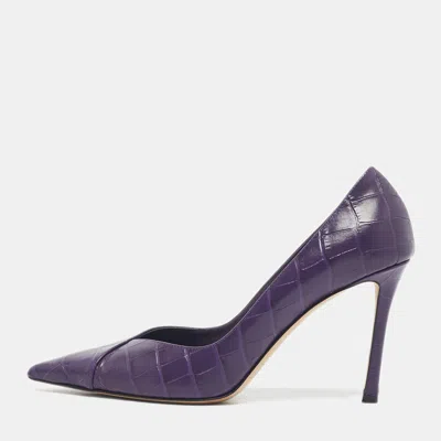 Pre-owned Jimmy Choo Purple Croc Embossed Leather Pointed Toe Pumps Size 39