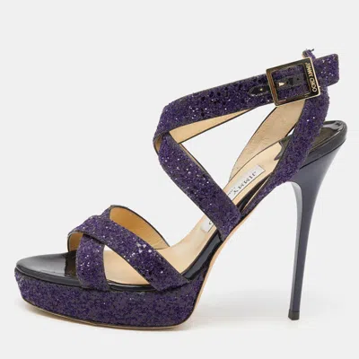 Jimmy Choo Purple Glitter Criss Cross Vamp Platform Sandals