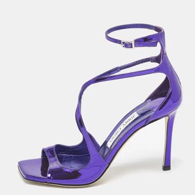 Pre-owned Jimmy Choo Purple Leather Lance Ankle Strap Sandals Size 37.5