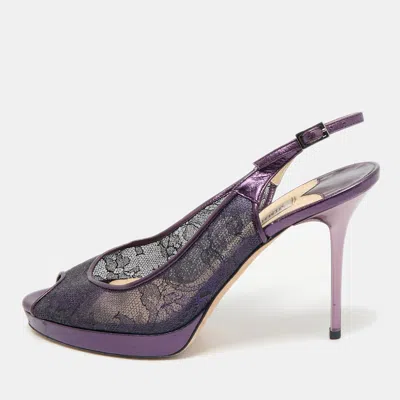 Jimmy Choo Purple Mesh And Leather Peep Toe Platform Slingback Sandals