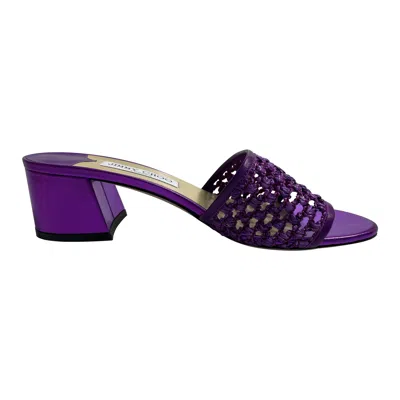 Pre-owned Jimmy Choo Purple Metallic Themis Raffia Slide Sandal-size 37.5-new
