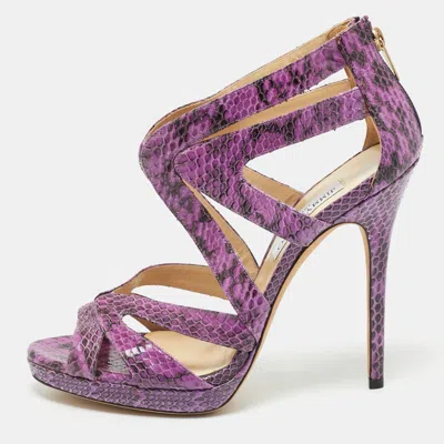 Pre-owned Jimmy Choo Purple Python Collar Platform Sandals Size 41