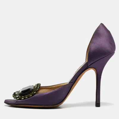 Pre-owned Jimmy Choo Purple Satin Kendal Open Toe Pumps Size 39
