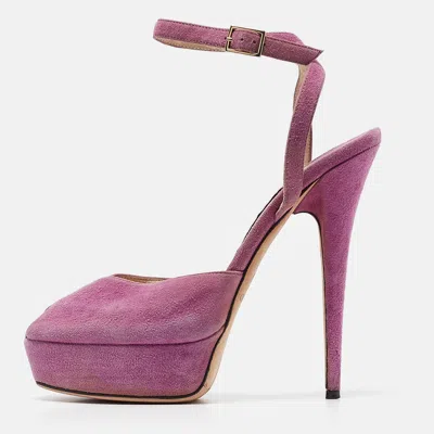 Pre-owned Jimmy Choo Purple Suede Ankle Strap Sandals Size 39.5