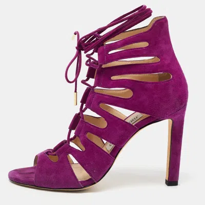 Pre-owned Jimmy Choo Purple Suede Hitch Ankle Tie Sandals Size 36