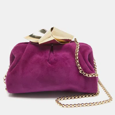 Pre-owned Jimmy Choo Purple Suede Metal Knot Chain Clutch
