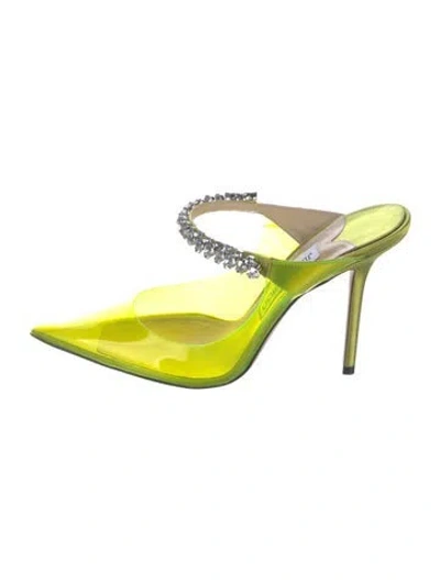 Pre-owned Jimmy Choo Pvc Crystal Embellishments Mules In Green