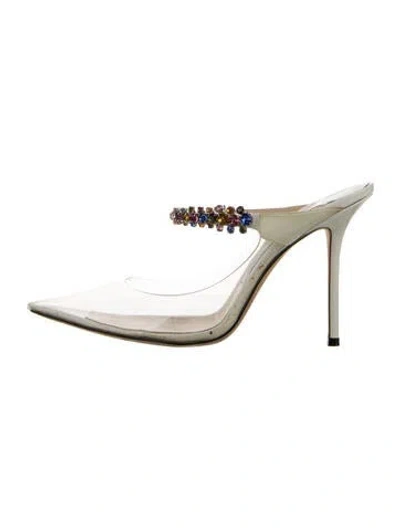 Pre-owned Jimmy Choo Pvc Crystal Embellishments Mules In White