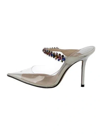 Pre-owned Jimmy Choo Pvc Crystal Embellishments Mules In White