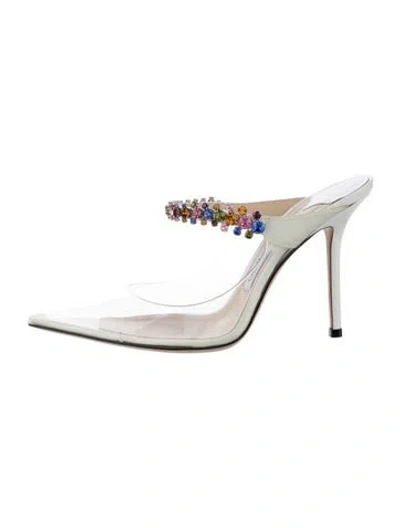 Pre-owned Jimmy Choo Pvc Crystal Embellishments Mules In White
