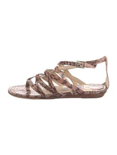 Pre-owned Jimmy Choo Python Animal Print Gladiator Sandals In Pink