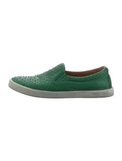 Pre-owned Jimmy Choo Python Animal Print Loafers In Green