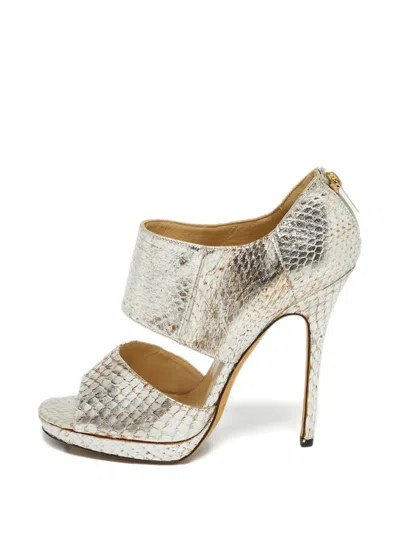 Pre-owned Jimmy Choo Python Effect-embossed Leather Sandals In Silver
