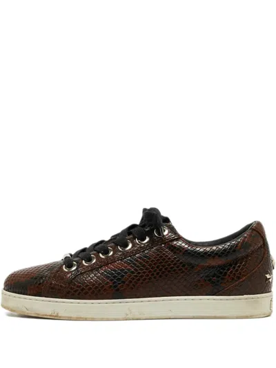 Pre-owned Jimmy Choo Python-embossed Leather Star Sneakers In Brown