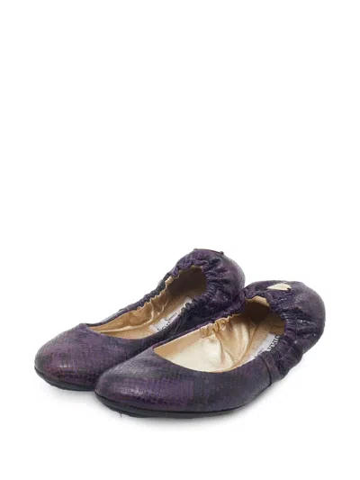 Pre-owned Jimmy Choo Python-embossed Leather Ballet Flats In Purple