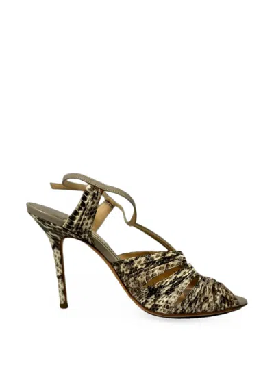 Pre-owned Jimmy Choo Python-embossed Strappy Sandals In Neutrals