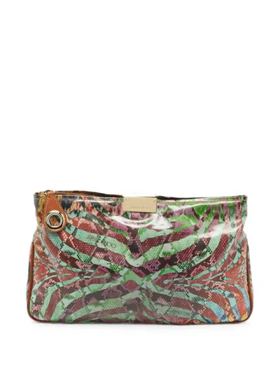 Pre-owned Jimmy Choo Python-print Clutch Bag In Green