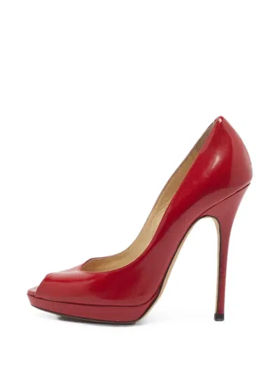 Pre-owned Jimmy Choo Quiet Peep-toe Pumps In Red
