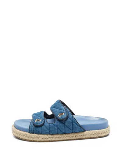 Pre-owned Jimmy Choo Quilted Jc Emblem Espadrilles In Blue