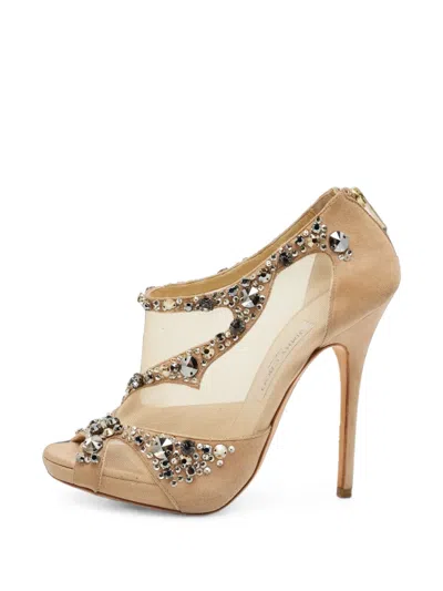 Pre-owned Jimmy Choo Quinzie Crystal-embellished Pumps In Neutrals