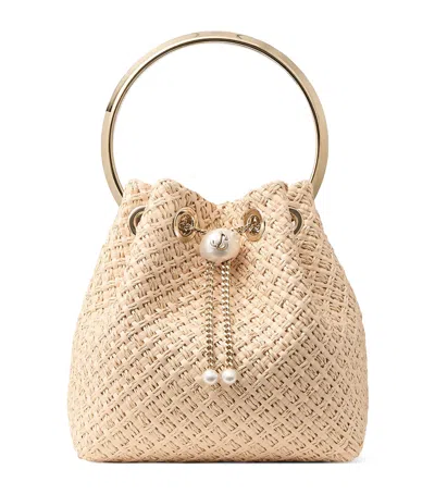 Jimmy Choo Raffia Bon Bon Top-handle Bag In Sand