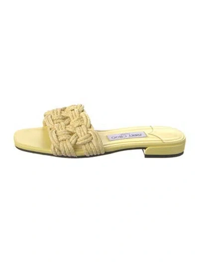 Pre-owned Jimmy Choo Raffia Braided Accents Slides In Yellow