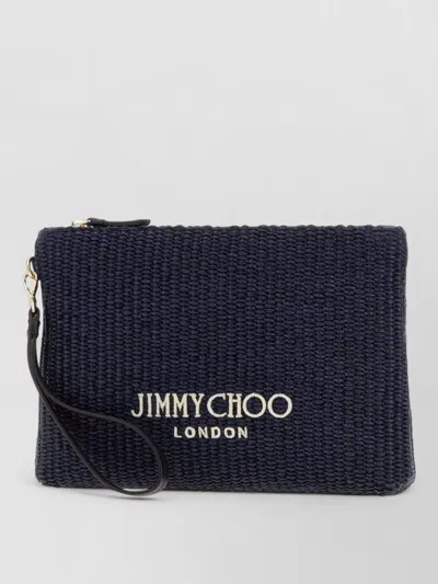 Jimmy Choo Raffia Clutch Bag Featuring Wrist Strap In Blue