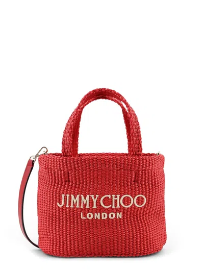 Jimmy Choo Raffia Crossbody Bag With Embroidered Logo On The Front In Red