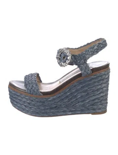 Pre-owned Jimmy Choo Raffia Crystal Embellishments Espadrilles In Blue