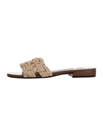 Pre-owned Jimmy Choo Raffia Cutout Accent Slides In Neutrals