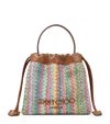 Jimmy Choo Drawstring Pouch Top Handle Multi And Tan Chevron Raffia Drawstring Pouch With Leather Tr In Multi