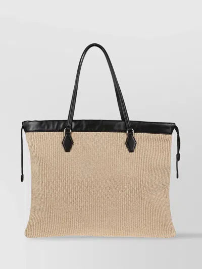 Jimmy Choo Raffia Drawstring Tote Bag With Leather Laces