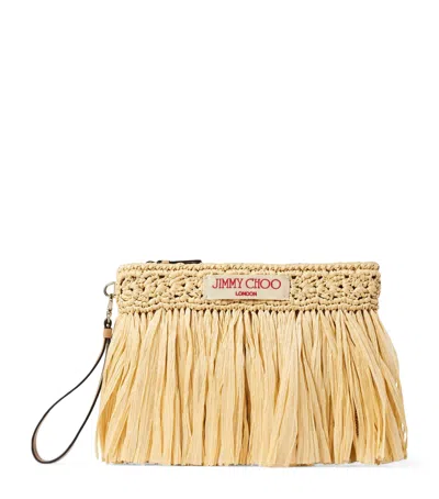Jimmy Choo Raffia Flat Pouch In Brown
