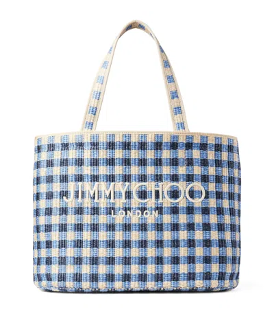 Jimmy Choo Raffia Gingham Tote Bag In Blue