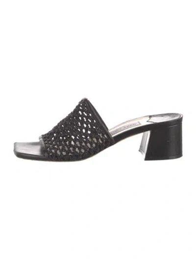 Pre-owned Jimmy Choo Raffia Leather Trim Embellishment Slides In Black