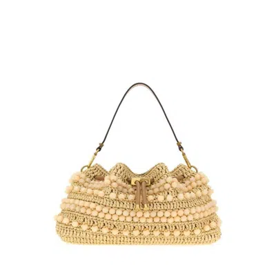 Jimmy Choo Raffia Medium Cinch Handbag Naturalcappuccinogold Borse A Mano In Brown