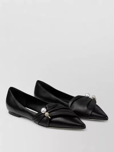 Jimmy Choo Raffia Pointed Toe Ballerina Loafers Embellished In Black