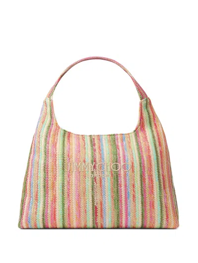 Jimmy Choo Raffia Shoulder Bag In Rosa