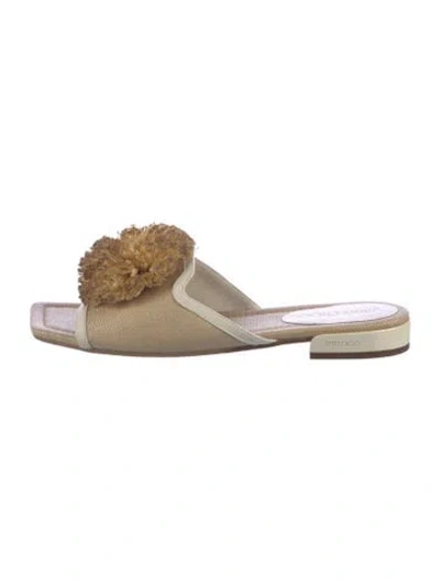 Pre-owned Jimmy Choo Raffia Slides In Gold