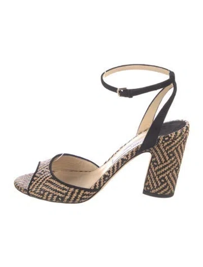 Pre-owned Jimmy Choo Raffia Striped Espadrilles In Neutral